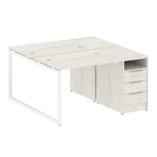 Metal System Quattro Р. ст. с тумбой на О-образном м/к 40БО.РС-СТП-2.1 Дуб наварра/Белый металл 1412*1475*750 - Вид 1