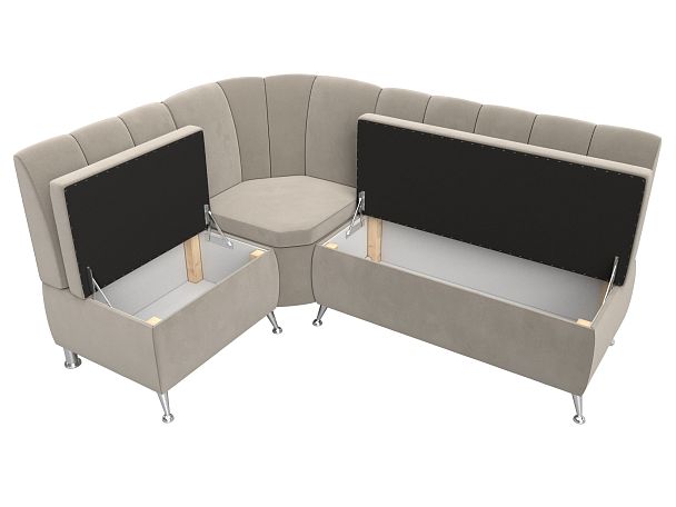 Кухонный угловой диван Кантри левый (полностью микровельвет бежевый) - Вид 6