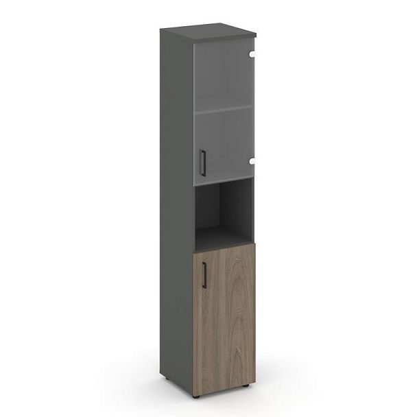 Style Project Шкаф высокий узкий SN.STU-105(R) Антрацит/Вяз Благородный/Прозрачный/Черный Ручки 400* - Вид 1