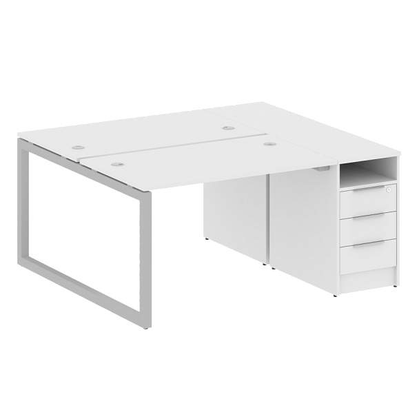 Metal System Quattro Р. ст. с тумбой на О-образном м/к 50БО.РС-СТП-2.2 Белый/Серый металл 1612*1475*750 - Вид 1