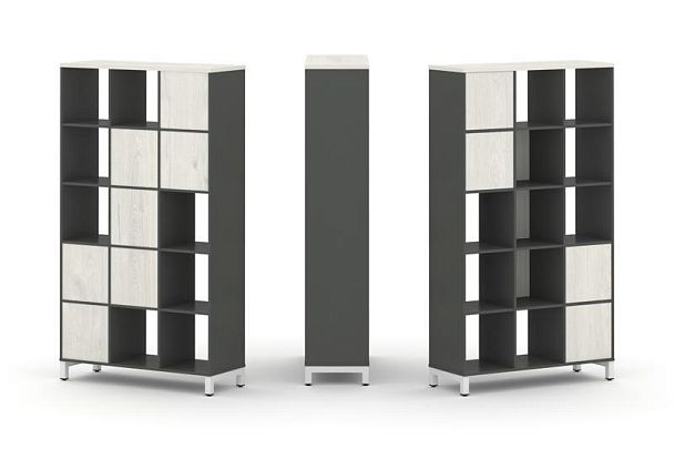 Стайл Проджект Набор стеллажа 1 сторон., 5 яр. SN.NS-531 Антрацит/Дуб Наварра/Металл Белый 1121*400* - Вид 1