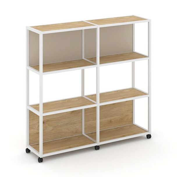 Shelf Mobile Стеллаж 4 уровня 2 секции VR.LT-STK-415.08 Тиквуд Светлый/Металл Белый/W-04 1570*400*1523 - Вид 1