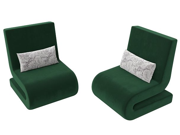 Кресло Волна (полностью велюр зеленый, подушки велюр серый с узором) - Вид 4