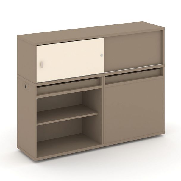 Estetica Набор №14. Тумба двойная+низкая надставка ES.NB.2N-14 Латте/Сатин 1500*410*1135 - Вид 1