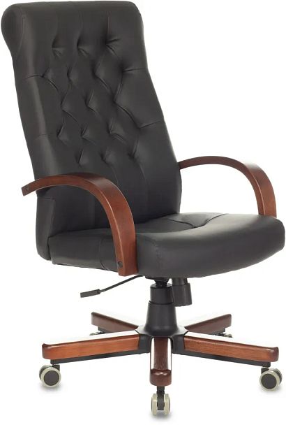 Кресло руководителя Бюрократ T-9928Walnut черный кожа/иск.кожза крестов. металл/дерево - Вид 1