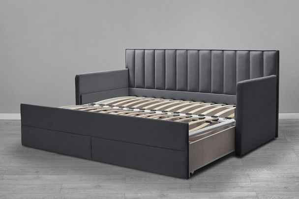 Кровать «Порше» с 2-мя боковинами и доп. спальным местом, серая - Вид 4