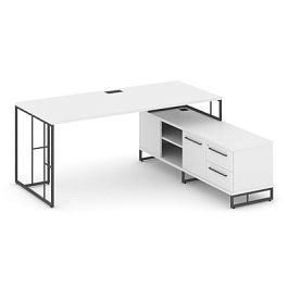 Rift Direct Стол руководителя на опорной тумбой RF.SRT-24 (R) Белый Бриллиант/Металл Антрацит 1580*1600*750 - Фото предпросмотра