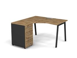 MATRIX 121S132-A Стол эгоном-й с тумбой L,пров-ик Merida (А-опоры) 1380х1380х775 Дуб Крафт/Темно-сер - Фото предпросмотра