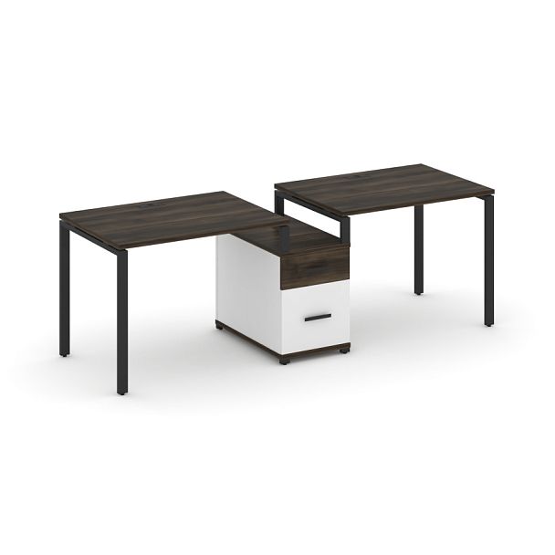Concept Рабочая станция 2 места с 1 опорной тумбой CN.ORS-305 W Дуб Мали/Белый Бриллиант/Металл Черный 2272*720*750 - Вид 1