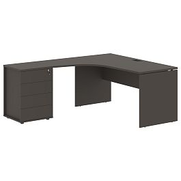 Стол эргономичный с тумбой EDCET 1518(L) Мокко/Черный 1560х1880х750 EDIS - Фото предпросмотра