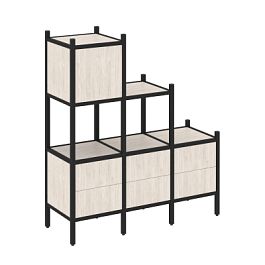 Loft Прямой стеллаж наборный VR.L-12 Денвер светлый/Чёрный металл 1278*446*1458 - Фото предпросмотра