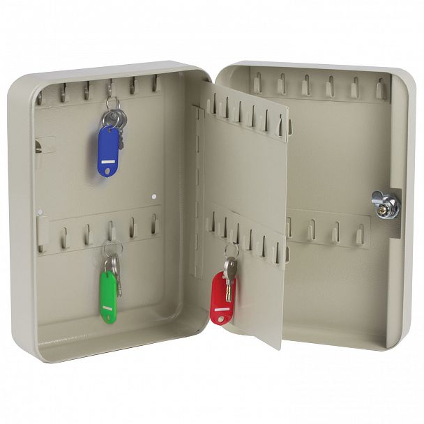 Шкафчик (Ключница) на 48 ключей BRAUBERG, 250х180х80 мм, с замком, + 48 брелоков, серый, 290338 - Вид 5