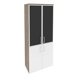 Onix Шкаф высокий широкий O.ST-1.2 R black Тиквуд темный/Белый бриллиант/Cтекло black 800*420*1977 - Фото предпросмотра