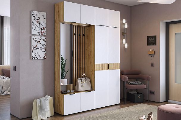 Бери Прихожая MPR-021.2563 дуб крафт золотой/белое дерево - Вид 6