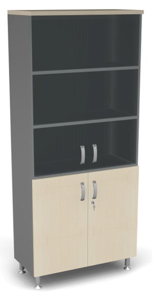 Шкаф широкий закрытый стекло Берлин Береза Майнау/Серый ШКС5-90 - Вид 1