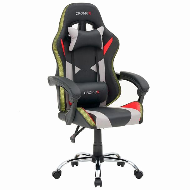 Кресло компьютерное CROMEX "Quantum GM-155 RGB", подсветка, две подушки, экокожа, черное/красное/серое, 532955 - Вид 23