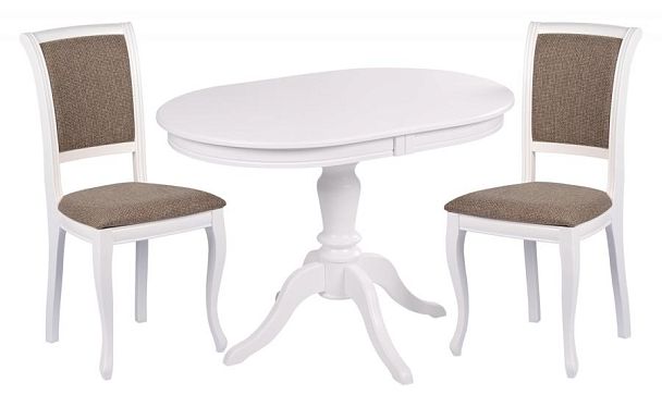 Обеденная группа стол Анфея 110(150)х75х76 Белый и 2 стула Арктос Белый/Коричневая рогожка - Вид 1