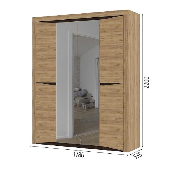 Спальня "Паола" ШК 703 (1780х2200х532 мм) дуб крафт золото - Вид 4