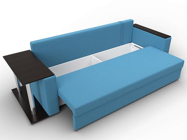 Диван прямой Атланта Лайт со столом слева Рогожка голубой - Вид 7