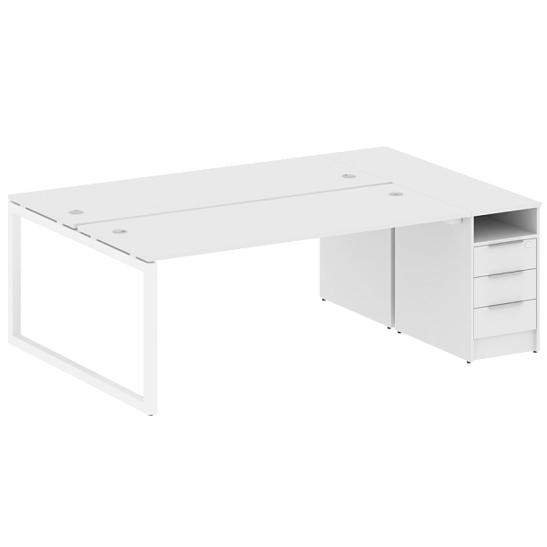 Metal System Quattro Р. ст. с тумбой на О-образном м/к 50БО.РС-СТП-2.5 Белый/Белый металл 2212*1475*750 - Вид 1