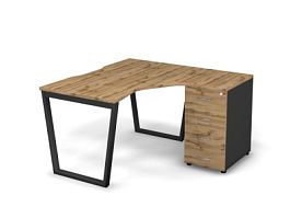 MATRIX 121S150-V Стол эгоном. с тумбой R, пров. вырез. (V-опоры) 1380х1380х775 Дуб Крафт/Темно-серый - Фото предпросмотра