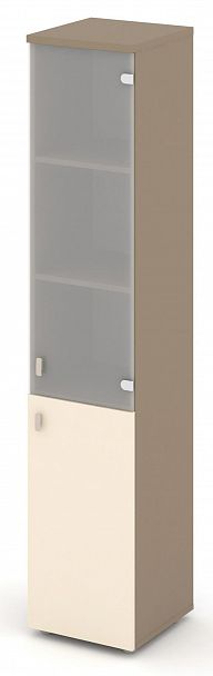Шкаф высокий узкий (1 низкий фасад ЛДСП + 1 средний фасад стекло сатин матовый) "ESTETICA" ES.SU-1.2 Сатин/Сатин матовый - Вид 2