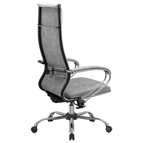 Кресло офисное МЕТТА "L1m 42", хром, сиденье и спинка мягкие, велюр, светло-серое - Вид 7