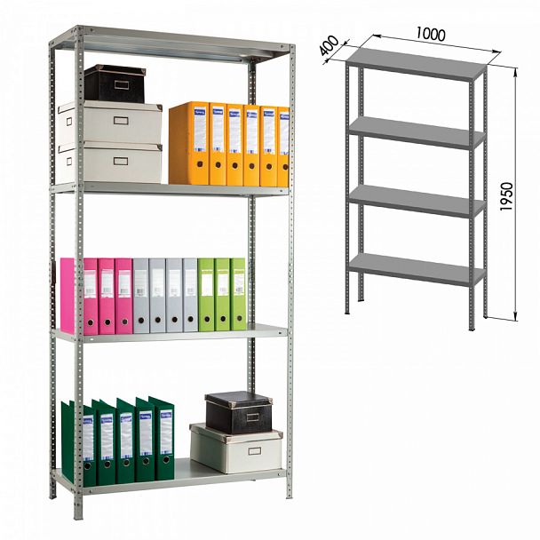 Стеллаж металлический ПРАКТИК "MS KD", сборная стойка, 1950х1000х400 мм, 4 полки, MS 200/100х40/4 - Вид 1