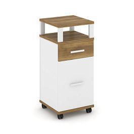 Concept Тумба мобильная 1 ящ.+1 распаш. фасад с надставкой CN.TUM-012 W Сандал Янтарный/Белый Бриллиант/Металл Белый 420*420*949 - Фото предпросмотра
