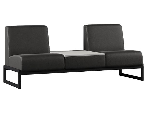 Диван Everprof Solo двухместный со столиком в центре Металл Черный Экокожа Черный ЛДСП Серый - Вид 1