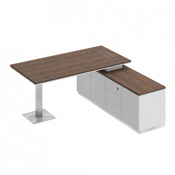 Стол руководителя на опорной тумбе (левый/правый) "City" СИ 101 дуб гладстоун/белый премиум/белый премиум - Вид 1