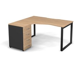 MATRIX 121S131-О Стол с тумбой L, пров. вырез. (O-опоры) 1580х1380х775 Швейц-й вяз/Темно-серый - Фото предпросмотра