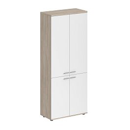 Шкаф высокий 800х400х1955, 4-х дв, з.ст HDF / корпус: дуб светлый; фасады: белый Сигма / Sigma - Фото предпросмотра