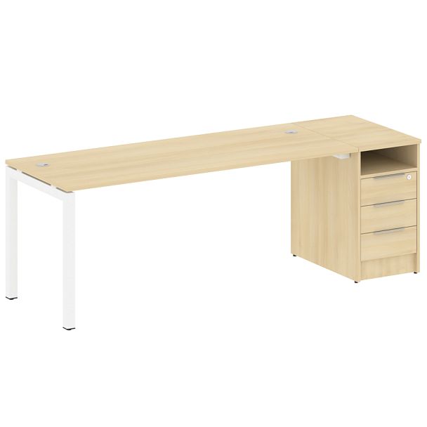 Metal System Quattro Р. ст. с тумбой на П-образном м/к 50БП.РС-СТП-1.5 Акация/Белый металл 2212*720*750 - Вид 1