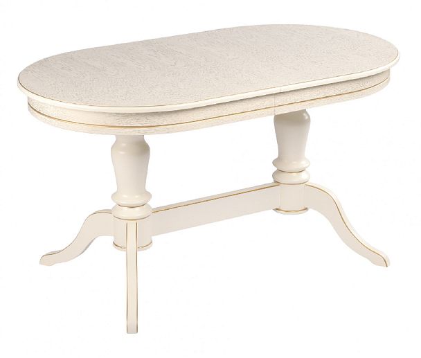 Обеденная группа стол Арей 140(180)х80х76 Слоновая кость с золотой патиной и 6 стульев Арктос Слоновая кость с золотой патиной/Бежевый жаккард - Вид 2