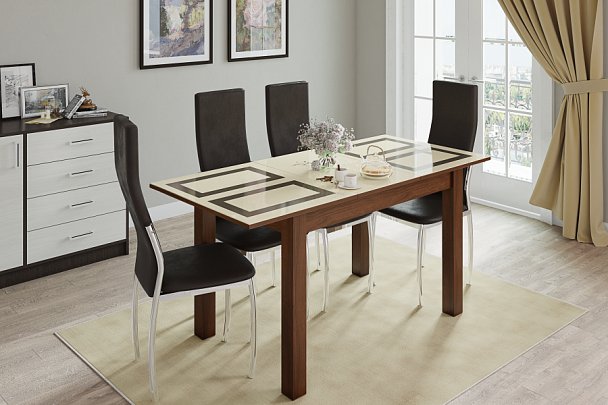 Стол обеденный раскладной «Бруно» (1000х600) орех шоколадный/рисунок плитка - Вид 1