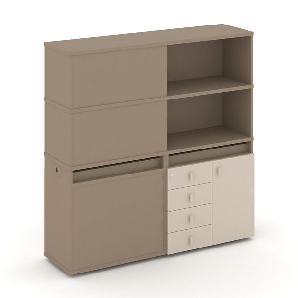 Estetica Набор №18. Тумба двойная+высокая надставка ES.NB.2V-18 Латте/Капучино 1500*410*1520 - Вид 1