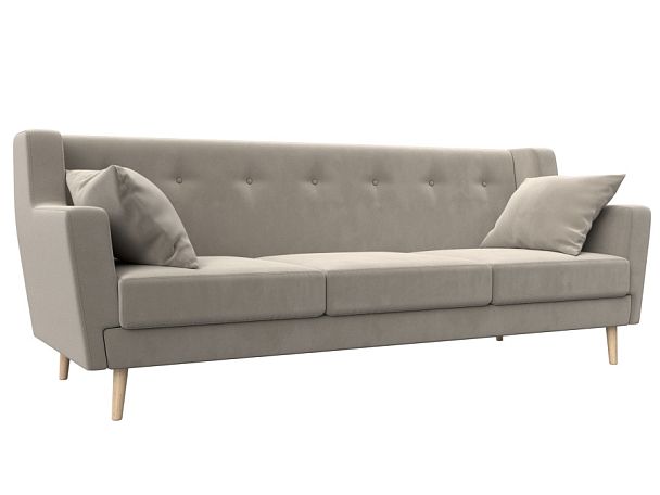 Прямой диван Брайтон 3 (полностью микровельвет бежевый) - Вид 1