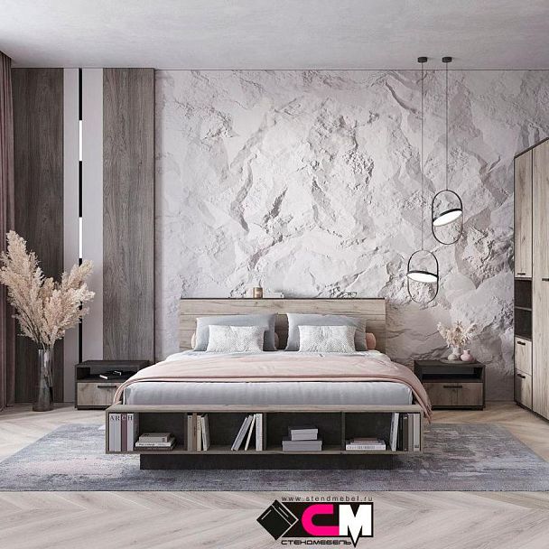 Эдинбург Тумба прикроватная ТБ-01 (0,502х0,350х0,350) железный камень/дуб крафт серый - Вид 1