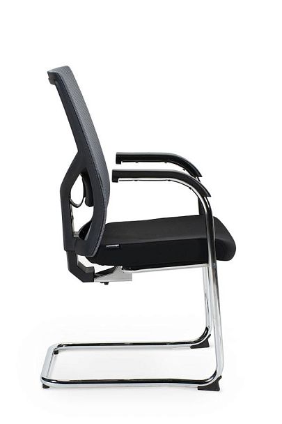 Кресло офисное / Сильвия black/gray CF / хром / серая сетка/ черна ткань / черный пластик - Вид 3