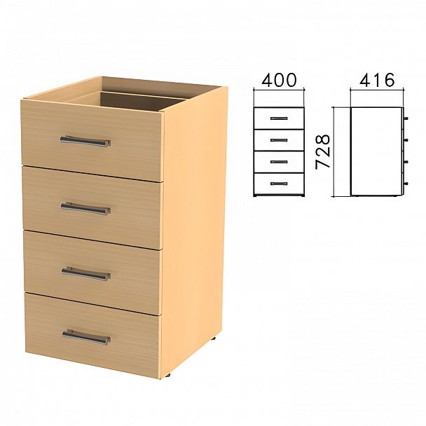 Тумба (каркас БЕЗ КРЫШКИ) приставная "Монолит", 400х416х728 мм, 4 ящика, бук бавария, ТМ05.1 - Вид 2