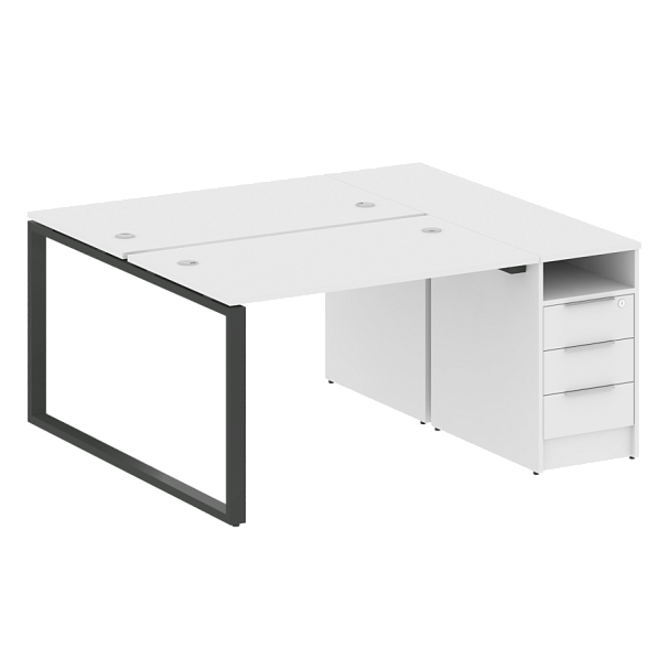 Metal System Р. ст. с тумбой на О-образном м/к БО.РС-СТП-2.2 Белый/Антрацит металл 1612*1475*750 - Вид 1