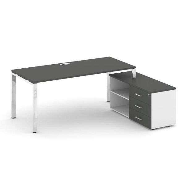 Style Project Direct Lux Стол письменный с греденцией правой M-SN-6P.SRG-016.M(R) Антрацит/Белый/Антрацит/Нержавеющая Сталь/Хром 1980*700*750 - Вид 1