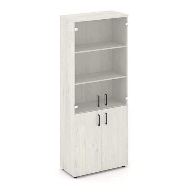 Стайл Проджект Шкаф высокий широкий SN.STS-102 Дуб Наварра/Прозрачный/Черный Ручки 796*400*1982 - Вид 1