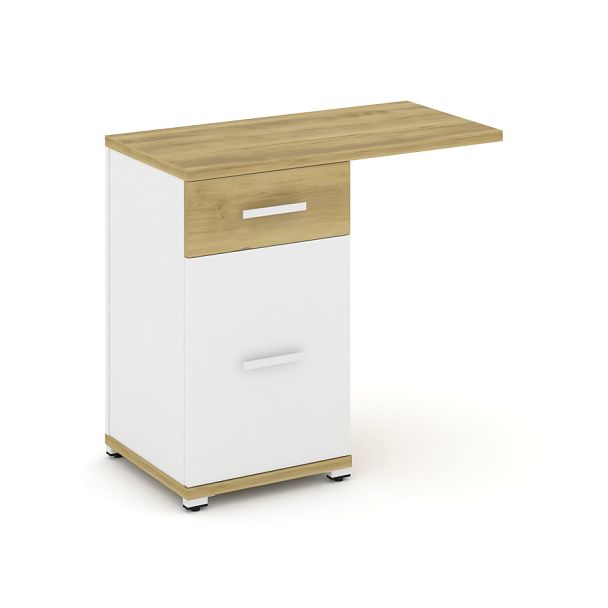 Concept Тумба приставная узкая 1 ящ.+1 распаш. фасад со свесом CN.TUS-003 W Дуб Винченцо/Белый Бриллиант/Металл Белый 836*420*750 - Вид 1