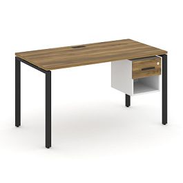 Concept Стол рабочий с подвесной тумбой 1 открытой нишей и одним ящ. CN.SP-119 W Сандал Янтарный/Белый Бриллиант/Металл Черный 1380*720*750 - Фото предпросмотра