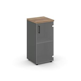 Style Project Шкаф низкий узкий SN.STU.E-302(R) Антрацит/Дуб Табак/Прозрачный/Черный Ручки 400*400*8 - Фото предпросмотра