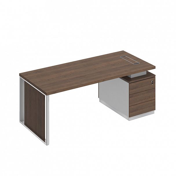 Стол руководителя на опорной тумбе (левый/правый) с декоративной вставкой "Bravo" БР 110 дуб гладстоун/белый премиум/дуб гладстоун - Вид 1