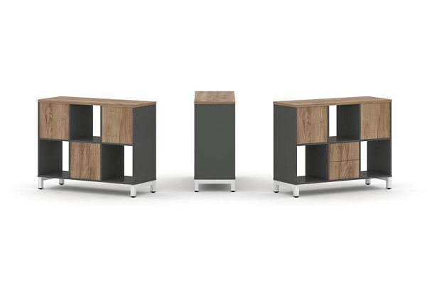 Style Project Набор стеллажа 1 сторон., 2 яр. SN.NS-231 Антрацит/Дуб Табак/Металл Белый 1121*400*881 - Вид 1