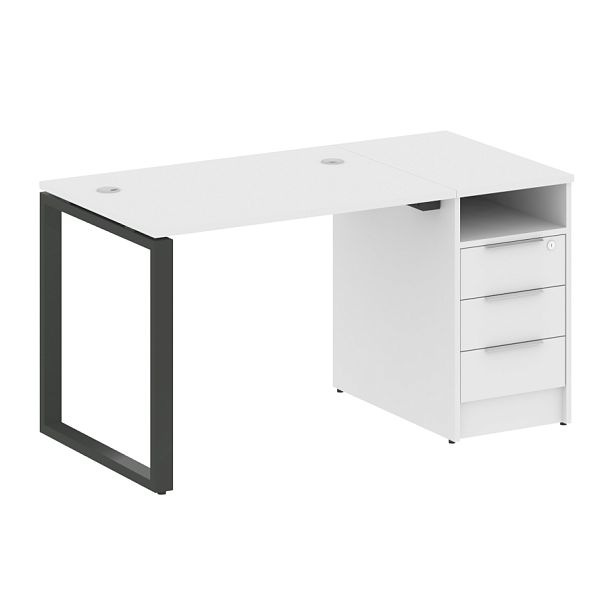 Metal System Р. ст. с тумбой на О-образном м/к БО.РС-СТП-1.1 Белый/Антрацит металл 1412*720*750 - Вид 1